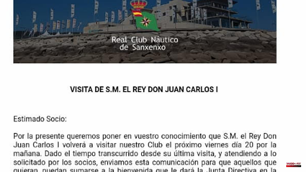 The Yacht Club sends an email to its members to join in the welcome to Juan Carlos I