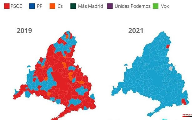 Madrid's blue map shows two red towns
