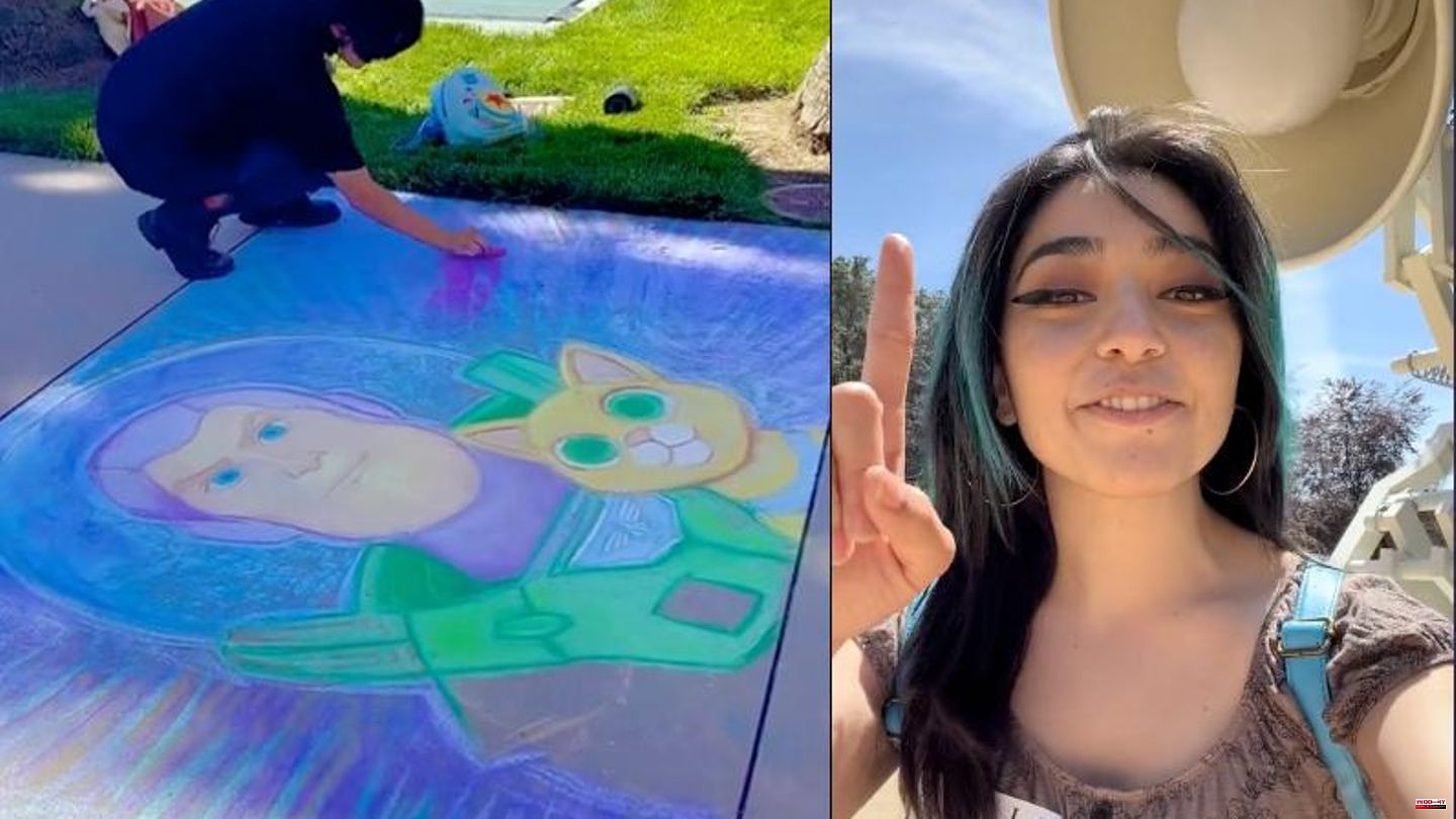TikTok: Student draws Pixar characters with chalk in front of the animation studio - and is rewarded