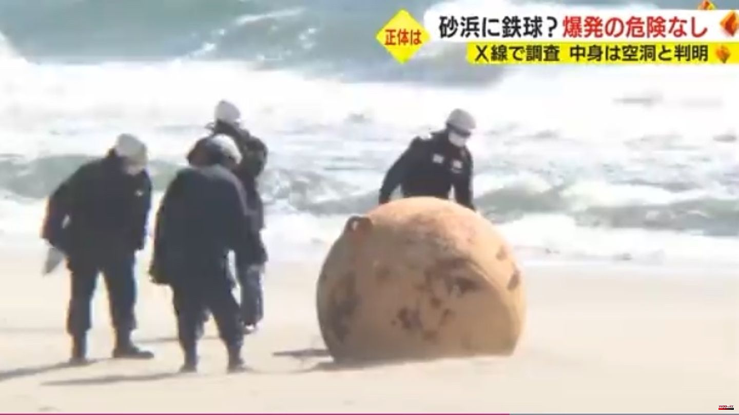 Diameter of 1.5 meters: spy object? Or is it a buoy? Guessing the big metal ball on a Japanese beach