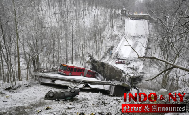 Bridge collapses and a city bus is thrown into the ravine of Pittsburgh
