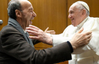 People: Comedian Roberto Benigni with Pope Francis